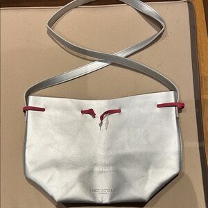 Issey Miyake Metallic Silver Crossbody Bucket bag with Hot Pink Accents